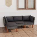 4-tlg. Garten-Lounge-Set mit Kissen Poly Rattan Grau