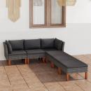 6-tlg. Garten-Lounge-Set mit Kissen Poly Rattan Grau