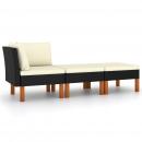 3-tlg. Garten-Lounge-Set Poly Rattan und Eukalyptus Massivholz