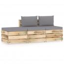 3-tlg. Garten-Lounge-Set mit Kissen Grün Imprägniertes Holz