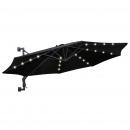 Sonnenschirm Wandmontage mit LEDs und Metallmast 300 cm Schwarz