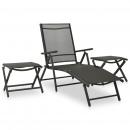 3-tlg. Garten-Lounge-Set Textilene und Aluminium Schwarz