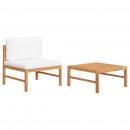 2-tlg. Garten-Lounge-Set mit Creme Kissen Teakholz