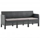 3-Sitzer Gartensofa mit Kissen Anthrazit PP Rattan