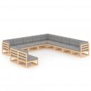 11-tlg. Garten-Lounge-Set mit Kissen Kiefer Massivholz