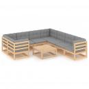 9-tlg. Garten-Lounge-Set mit Kissen Massivholz Kiefer