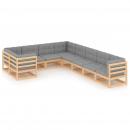 9-tlg. Garten-Lounge-Set mit Kissen Massivholz Kiefer