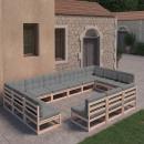 13-tlg. Garten-Lounge-Set mit Kissen Massivholz Kiefer