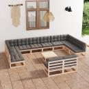 13-tlg. Garten-Lounge-Set mit Kissen Massivholz Kiefer