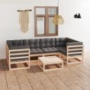 7-tlg. Garten-Lounge-Set mit Kissen Massivholz Kiefer