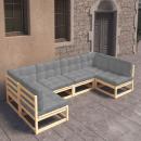 6-tlg. Garten-Lounge-Set mit Kissen Massivholz Kiefer