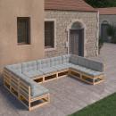 9-tlg. Garten-Lounge-Set mit Kissen Massivholz Kiefer