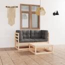 3-tlg. Garten-Lounge-Set mit Kissen Kiefer Massivholz