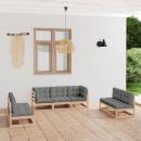 7-tlg. Garten-Lounge-Set mit Kissen Kiefer Massivholz