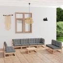 9-tlg. Garten-Lounge-Set mit Kissen Kiefer Massivholz