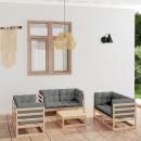 7-tlg. Garten-Lounge-Set mit Kissen Kiefer Massivholz