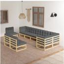 9-tlg. Garten-Lounge-Set mit Kissen Massivholz Kiefer