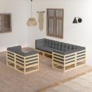 7-tlg. Garten-Lounge-Set mit Kissen Massivholz Kiefer