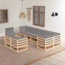 9-tlg. Garten-Lounge-Set mit Kissen Massivholz Kiefer