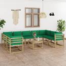 10-tlg. Garten-Lounge-Set mit Kissen Imprägniertes Kiefernholz