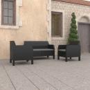 3-tlg. Garten-Lounge-Set mit Kissen PP Rattan Anthrazit