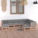 9-tlg. Garten-Lounge-Set mit Kissen Massivholz Kiefer