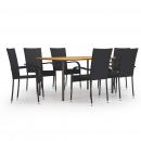 7-tlg. Garten-Essgruppe Poly Rattan Schwarz