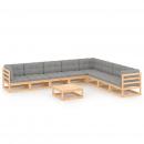 9-tlg. Garten-Lounge-Set mit Kissen Massivholz Kiefer