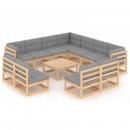 12-tlg. Garten-Lounge-Set mit Kissen Massivholz Kiefer