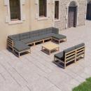 10-tlg. Garten-Lounge-Set mit Kissen Massivholz Kiefer