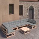 8-tlg. Garten-Lounge-Set mit Kissen Massivholz Kiefer