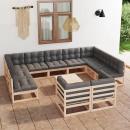 12-tlg. Garten-Lounge-Set mit Kissen Massivholz Kiefer