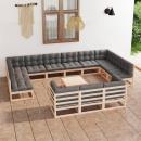 14-tlg. Garten-Lounge-Set mit Kissen Massivholz Kiefer