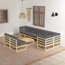 9-tlg. Garten-Lounge-Set mit Kissen Massivholz Kiefer