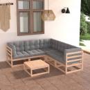 6-tlg. Garten-Lounge-Set mit Kissen Massivholz Kiefer