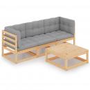 4-tlg. Garten-Lounge-Set mit Kissen Kiefer Massivholz