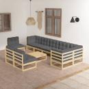 10-tlg. Garten-Lounge-Set mit Kissen Massivholz Kiefer