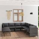 9-tlg. Garten-Lounge-Set mit Kissen Poly Rattan Grau