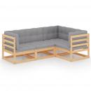 4-tlg. Garten-Lounge-Set mit Kissen Kiefer Massivholz