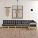 6-tlg. Garten-Lounge-Set mit Kissen Kiefer Massivholz