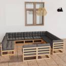 12-tlg. Garten-Lounge-Set mit Kissen Massivholz Kiefer