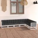 7-tlg. Garten-Lounge-Set mit Kissen Weiß Massivholz Kiefer