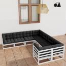 8-tlg. Garten-Lounge-Set mit Kissen Weiß Massivholz Kiefer