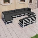 9-tlg. Garten-Lounge-Set mit Kissen Weiß Massivholz Kiefer