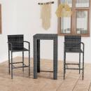 3-tlg. Garten-Bar-Set mit Armlehnen Poly Rattan Grau