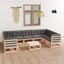 10-tlg. Garten-Lounge-Set mit Kissen Massivholz Kiefer