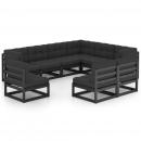 9-tlg. Garten-Lounge-Set mit Kissen Schwarz Massivholz Kiefer