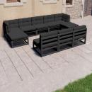 8-tlg. Garten-Lounge-Set mit Kissen Schwarz Massivholz Kiefer