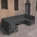 6-tlg. Garten-Lounge-Set mit Kissen Schwarz Massivholz Kiefer