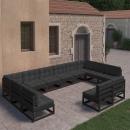 12-tlg. Garten-Lounge-Set mit Kissen Schwarz Massivholz Kiefer